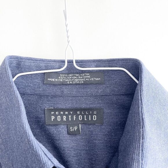 Perry Ellis Portfolio Mens Shirt Button Down Long Sleeve Textured Blue Small - Picture 4 of 7